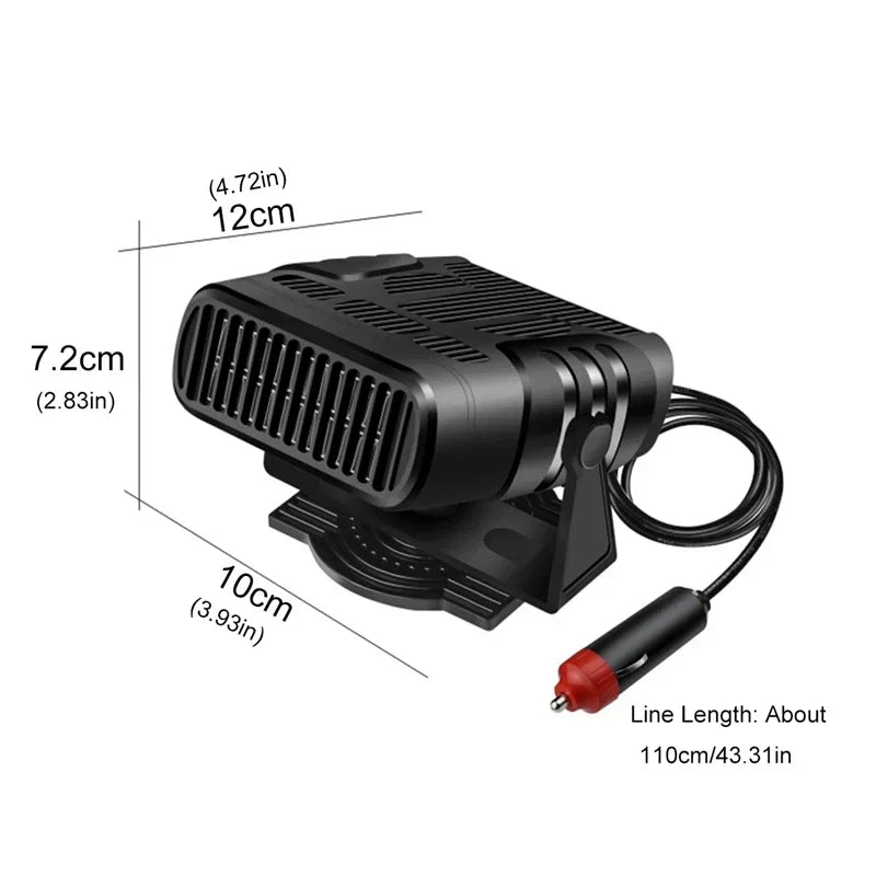 Aquecedor e desembaçador elétrico 12/24V com rotação de 360º para carros.